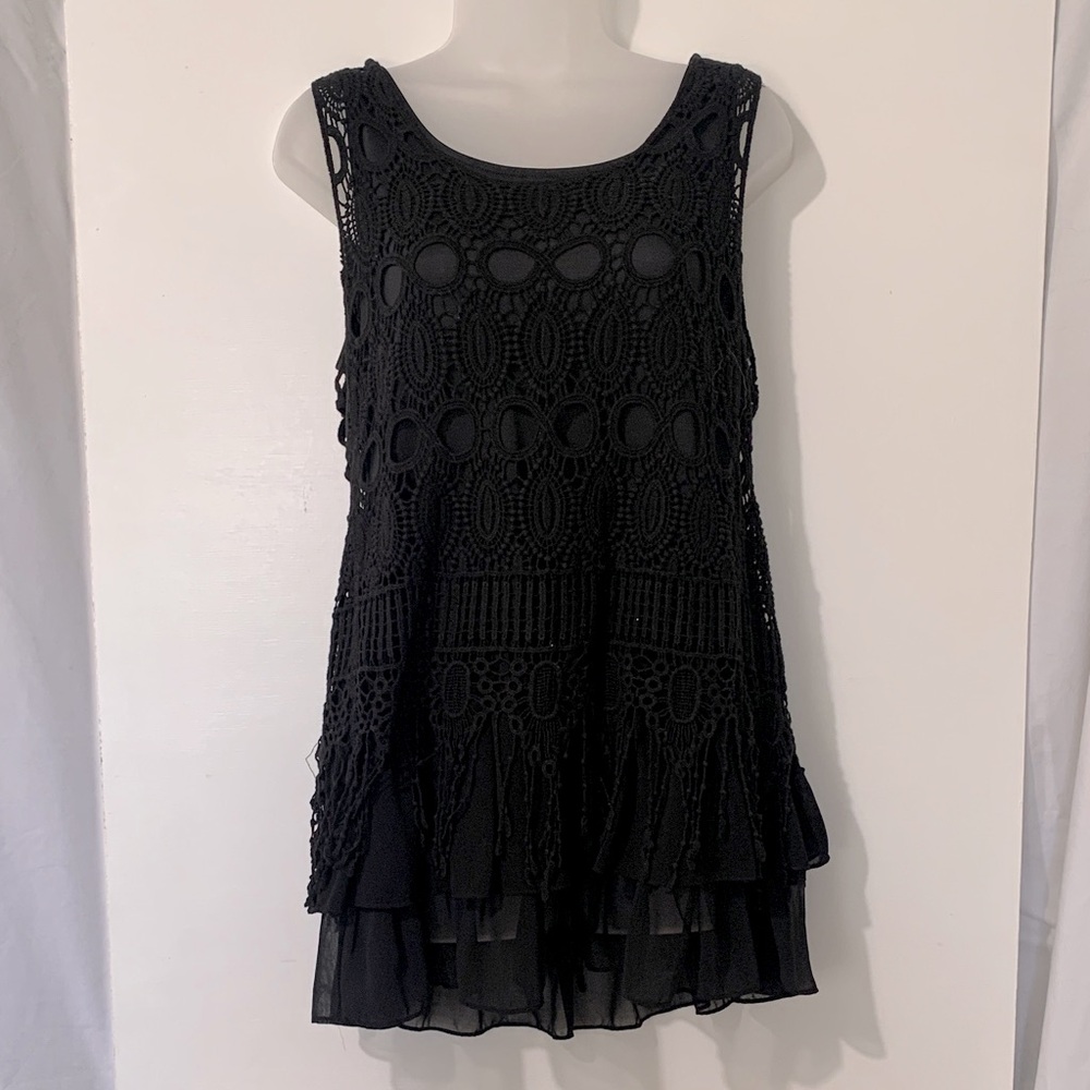 V Christina Black Lace Tunic Top